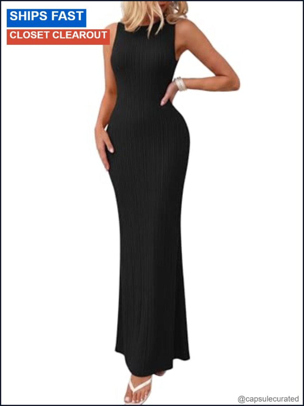Women's Ribbed Knit Bodycon Maxi Dress Sleeveless Summer Party